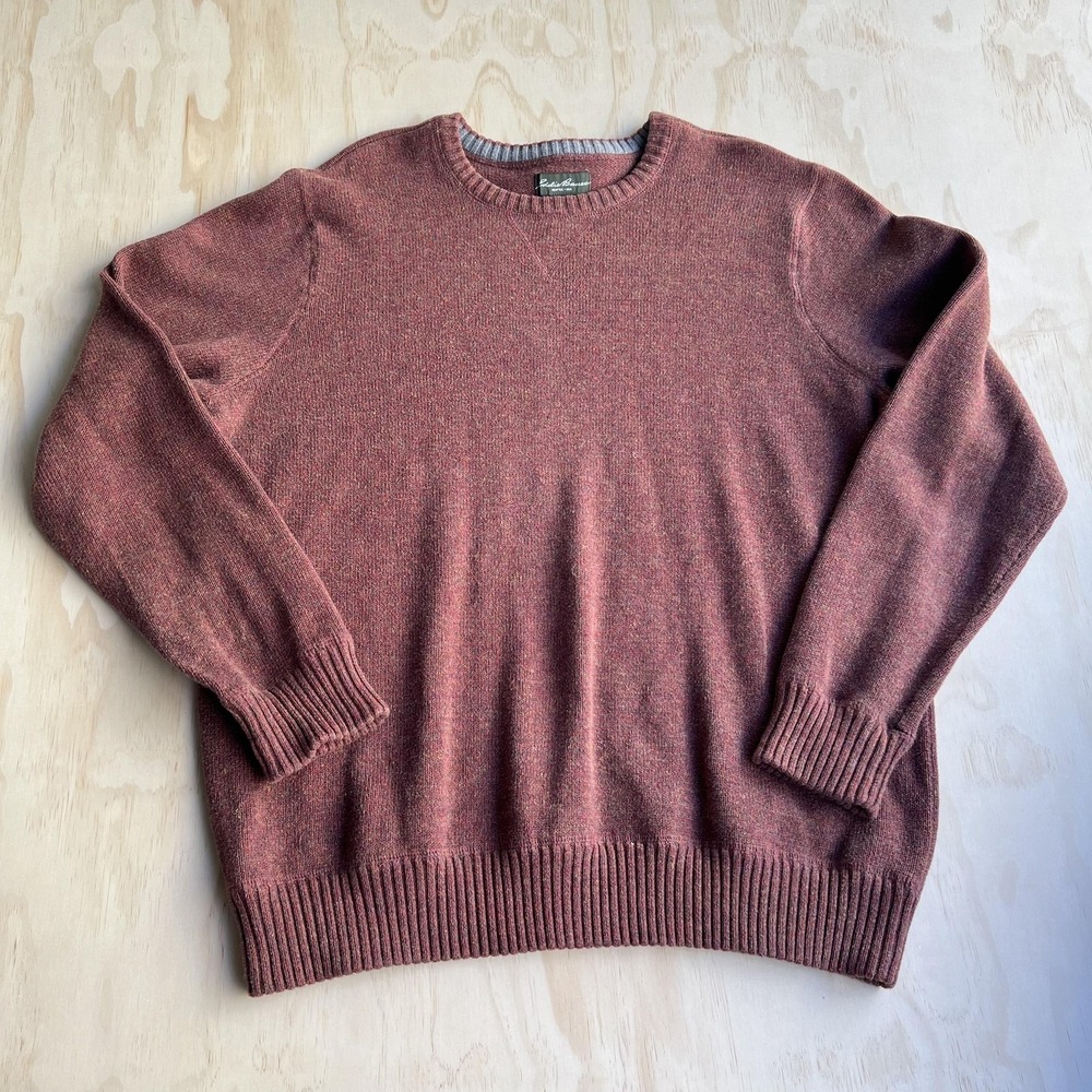 Eddie Bauer Sweater Mens XL Orange Heathered Crewneck 100% Cotton Knit Pullover